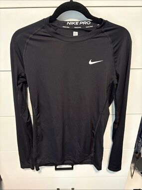 Nike Black Long Sleeve Compression Top with White Swoosh Nike Pro